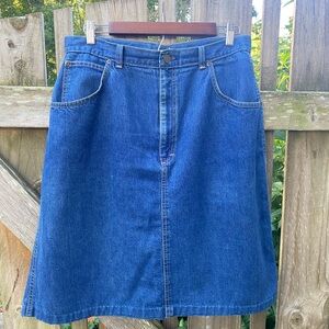 RARE VINTAGE 80s DENIM SKIRT SIZE 16 PETITE 100% COTTON MEDIUM WASH POCKETS